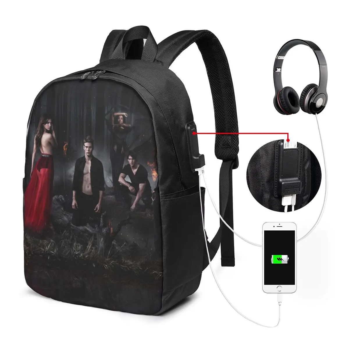 

The Vampire Diaries Backpack Travel Notebook Bag Computer College Student School Bag Laptop Shoulder Bags for Men Women