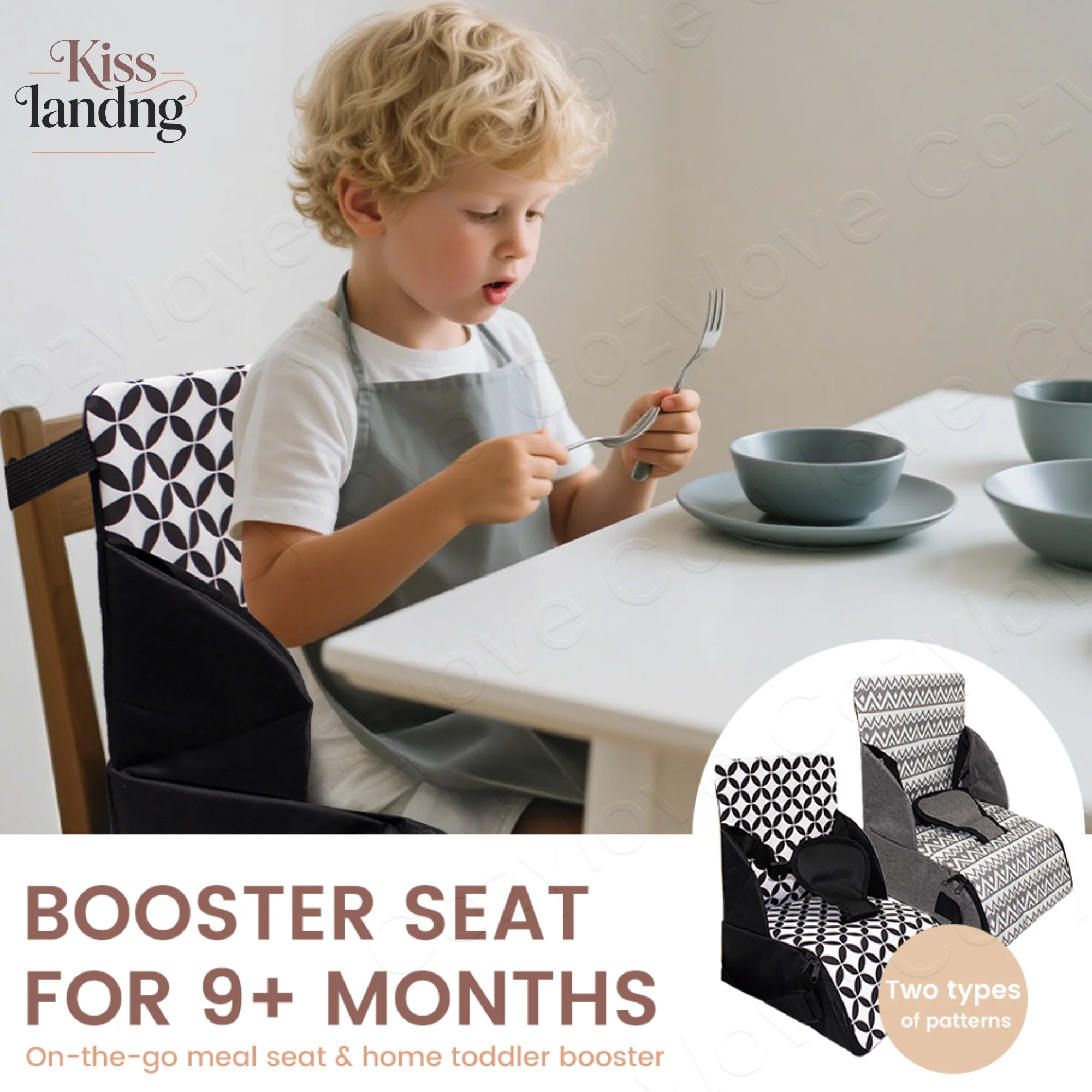 Adjustable Toddler Dining Seat | Portable Foldable Booster Seat for Home & On-the-Go, 9+ Months