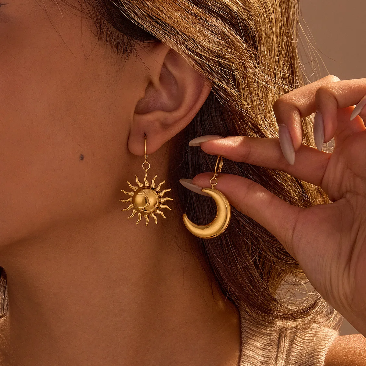 Stainless Steel Earrings Bohemian Sun Moon Totem Pendant New Senior Statement Temperament Dangle Earrings for Women Jewelry Gift