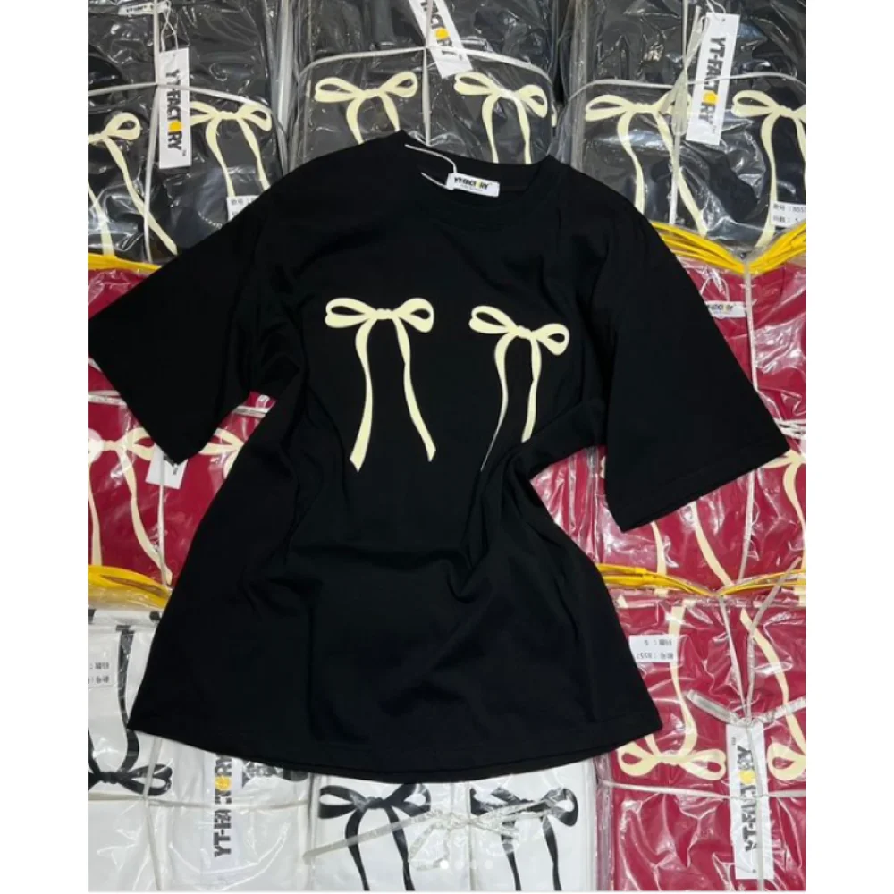 T-shirt Kawaii avec ruban pour femme, T-shirt avec nœud, Vêtements grande taille, Tenues esthétiques, Été coréen, CoAdvants, Y2K, 4XL, 5XL, 2024