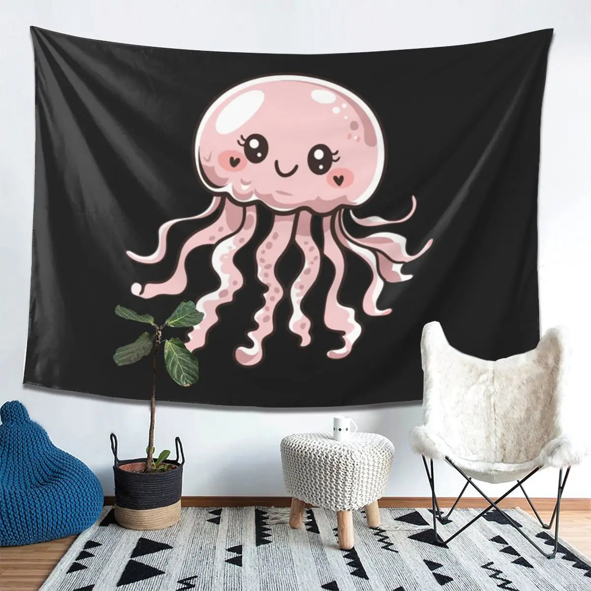 Cute Jellyfish Kawaii Design Tapestry Wall Hanging Aesthetic Home Decor Tapestries for Living Room Bedroom