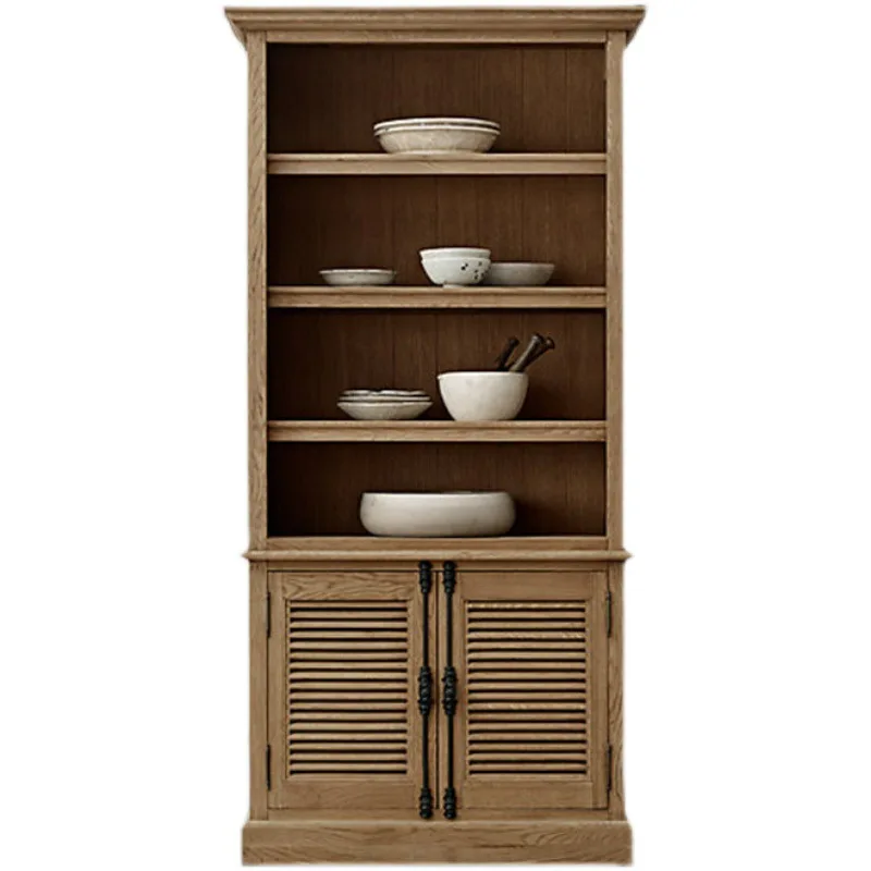 French rural retro solid wood bookcase American side cabinet bookshelf furniture