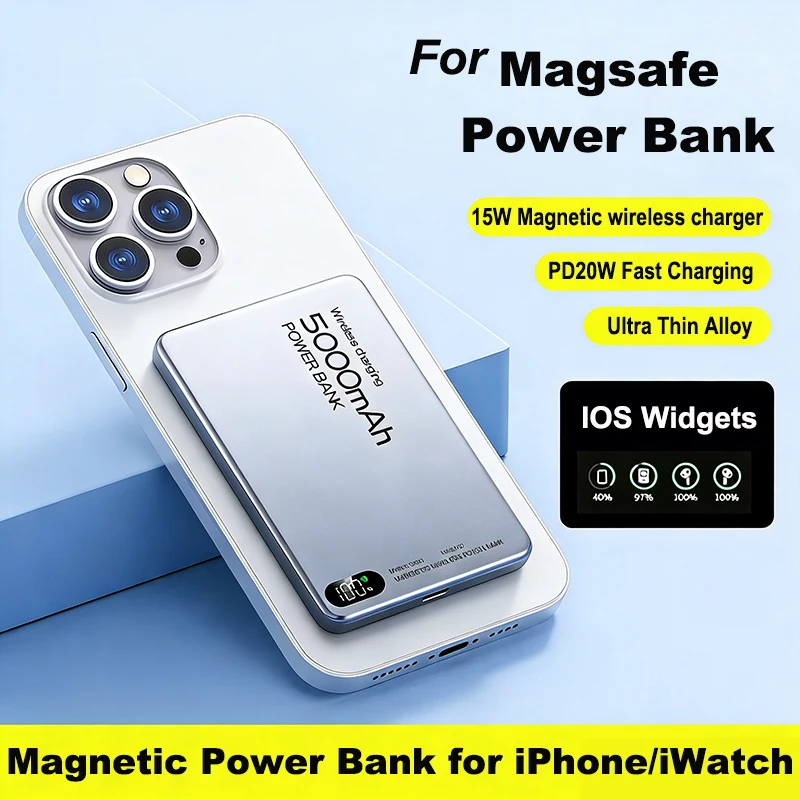 رقيقة جدا 3 في 1 بنك الطاقة المغناطيسي اللاسلكي شاحن سريع Powerbank ل Magsafe آيفون 17 16 أبل ساعة Airpods سامسونج
