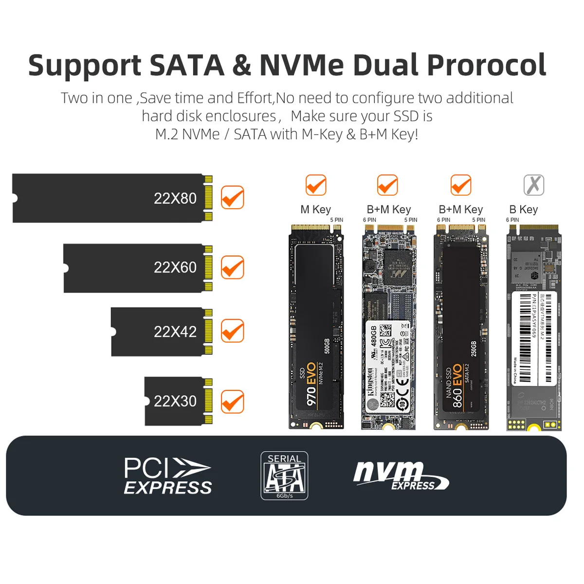 MAIWO 듀얼 프로토콜 M.2 NVME NGFF SATA 인클로저, USB 3.1 C 타입 SSD 어댑터, NVME PCIE NGFF SATA SSD 디스크 박스 M.2 SSD 케이스