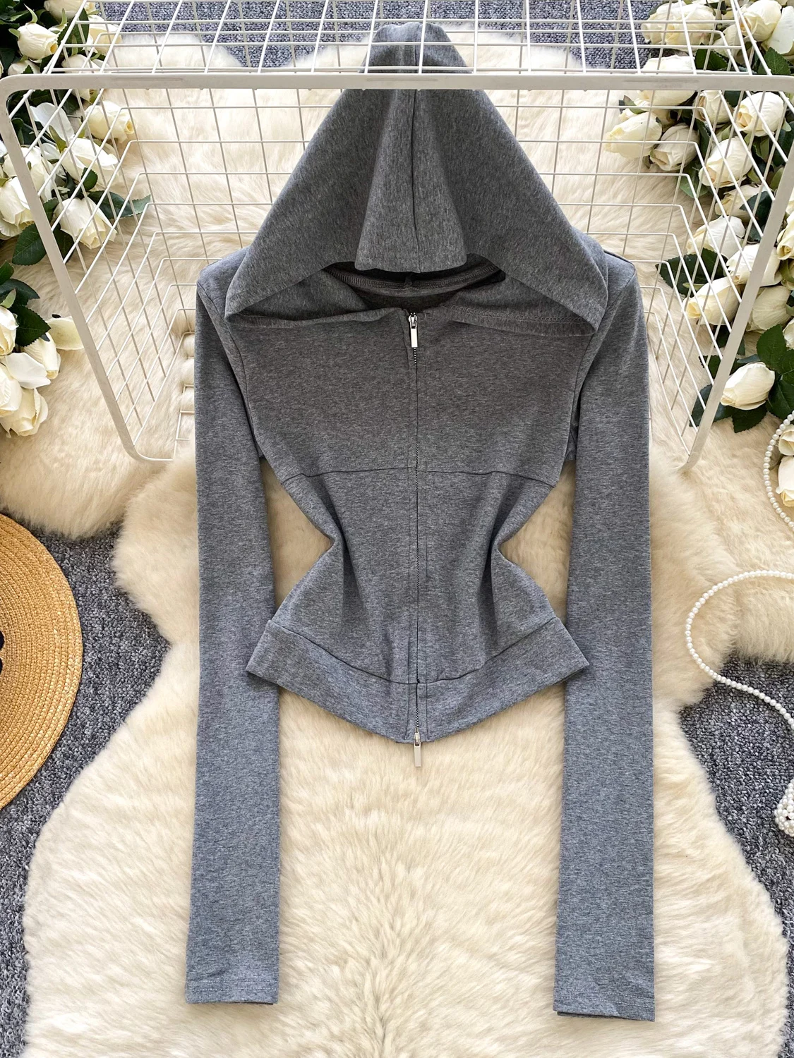 

Женская серая футболка Aesthetic Y2k Gyaru, футболка, винтажный топ с длинными рукавами и молниями, толстовки с капюшоном, футболки, одежда 2000-х годов, осень 2025 г.