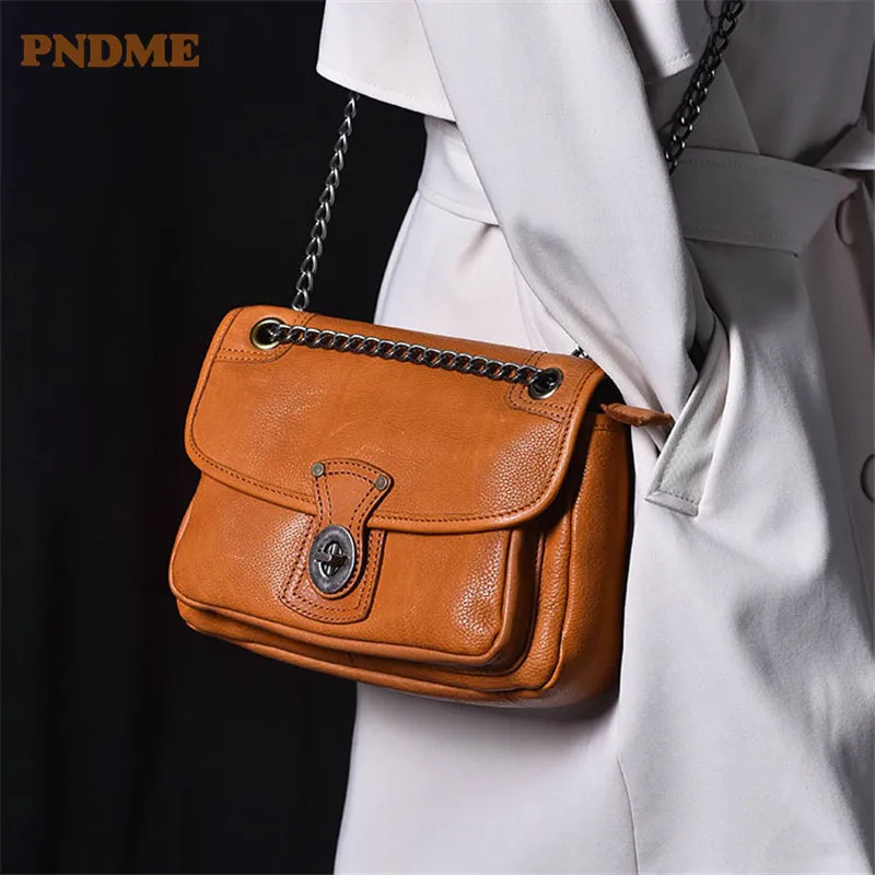 PNDME Fashion Organizer Designer Luxury Genuine Leather Women's Cross-body Bag Casual Daily Real Cowhide Anti-theft Shoulder Bag