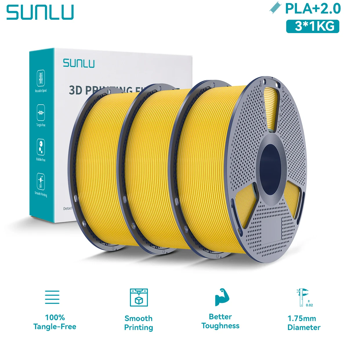SUNLU PLA PLUS 2.0 3D Filament 1.75mm - Geüpgraded PLA Plus, Sterker & Robuuster, Keurig Opgewonden, Kleurrijk Filament voor FDM 3D-printers - 3KG