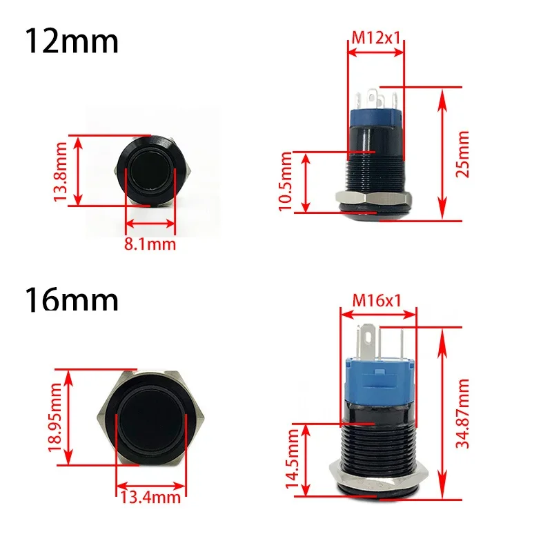 12/16/19/22mm Oxidized Black shell Push Button Switch Momentary Latching Fixed On Off Power Switch LED Light