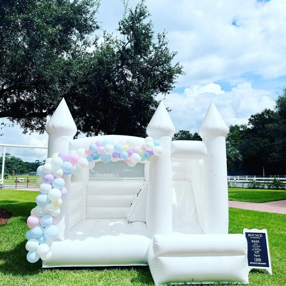 Casamento comercial branco inflável Bounce House, combo com Slide Bouncer, Jumping Castle for Kids, Wholesale