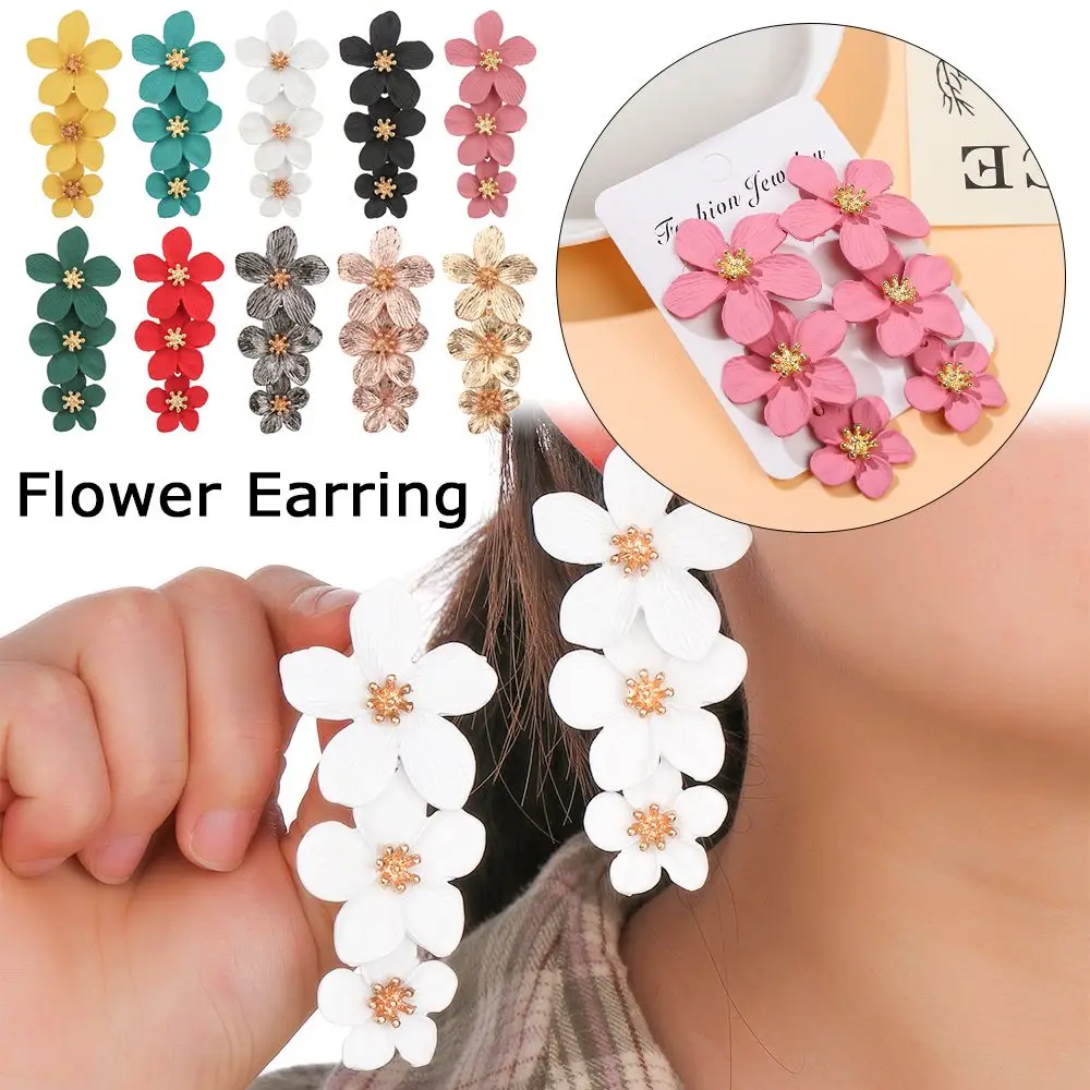 Gift Party Wedding Supplies Fashion Jewellery Dangling Pendientes Tri-layers Floral Drop Earrings Exaggerated Flower