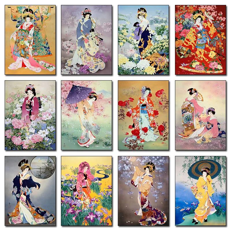 Japanese Geisha Posters Retro Japanese Traditional Culture Geisha Paintings Art Posters Canvas Printing Wall Decor Art Painti
