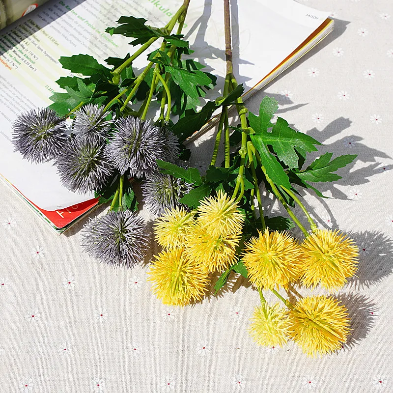 10Heads Artificial Flowers Plastic Dandelion Ball With Green Leaves Home Wedding Decorations Fake Flowers DIY Craft Gift