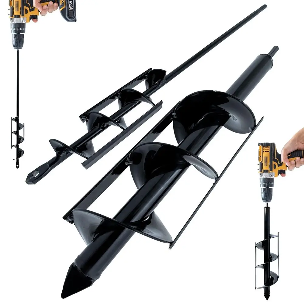 

Set of 2 Auger Drill Bit or Planting - Garden Post Hole Digger or Drill – Heavy Duty Earth Auger with Dual Side Blades or Clean
