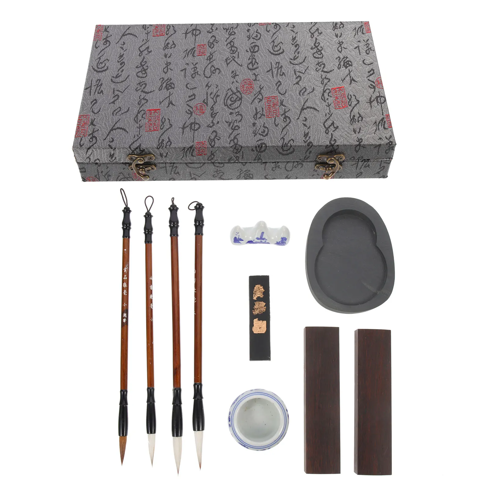 1Set Chinese Calligraphy Brush Set High-Quality Portable Ink Stone and Writing Brush for Students Practice Professional Painting