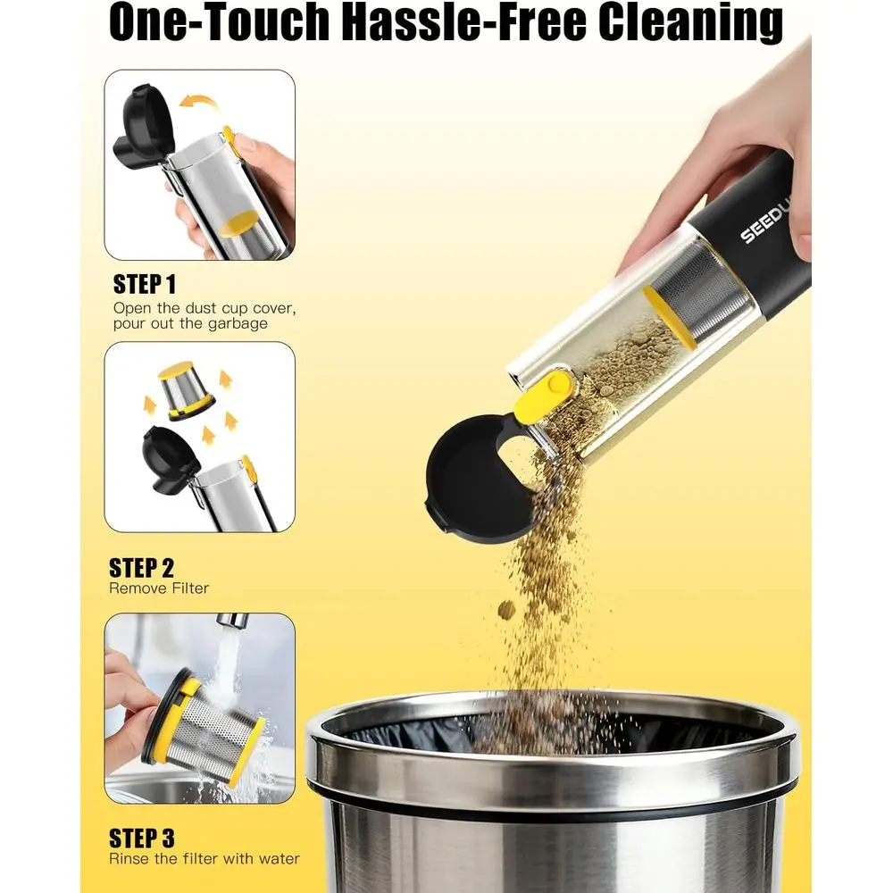 Mini aspirador portátil sem fio para carros, animais de estimação e casa com 3 modos de sucção e 6 bicos multiuso