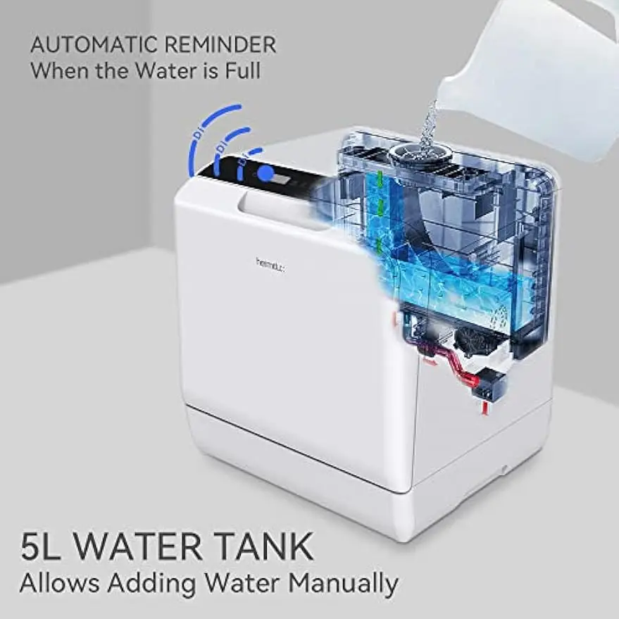 Countertop Dishwasher, 5 Washing Programs Portable Dishwasher With 5-Liter Built-in Water Tank, No Hookup Needed