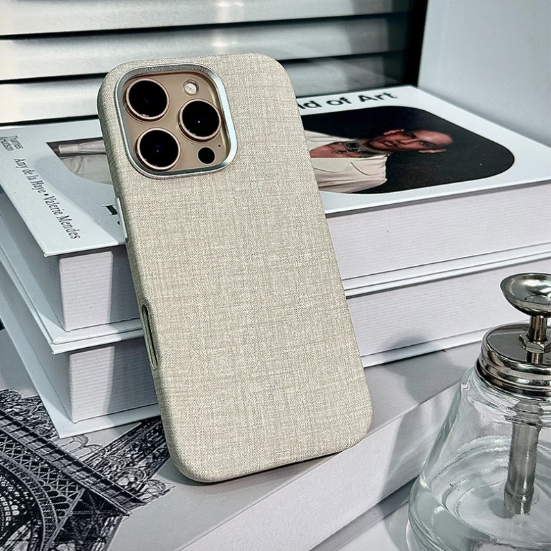 

Magnetic Solid color Fabric Phone Case For iPhone 16 pro max 15 Pro 14 13 Metal Lens Wireless Charging MagSafe Shockproof Cover