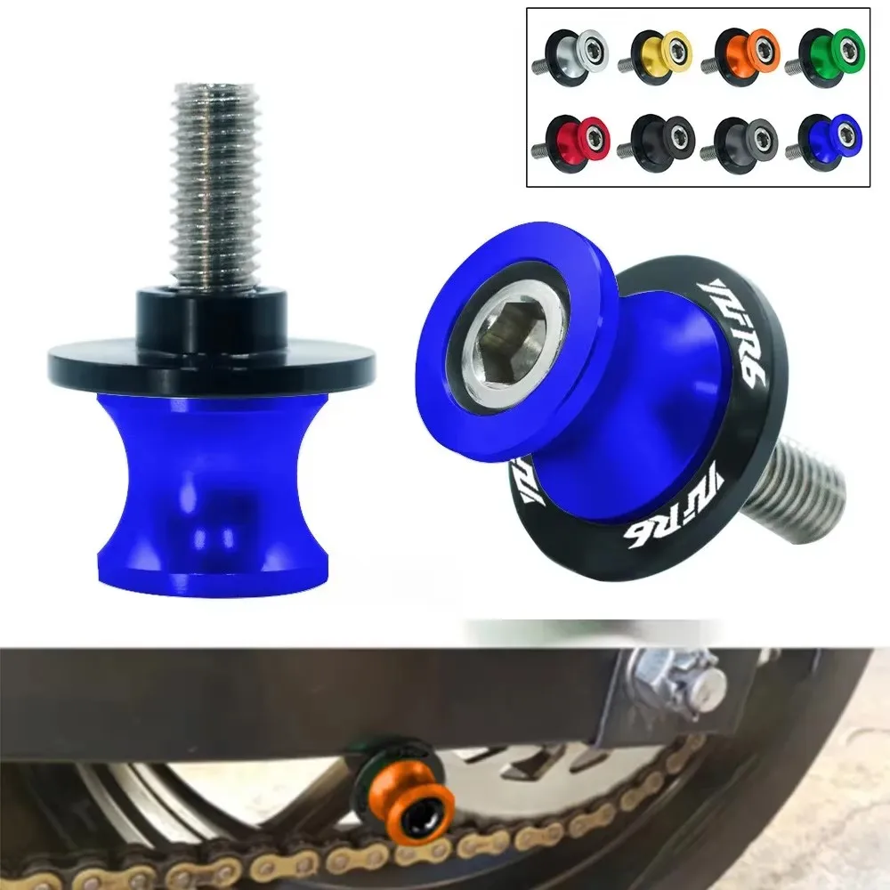 

For YAMAHA YZF R6 YZF-R6 YZFR6 All Years 2PCS 6/8/10MM Motorcycle Swing Arm Sliders Spools CNC Swing Arm Stand Screw Paddock