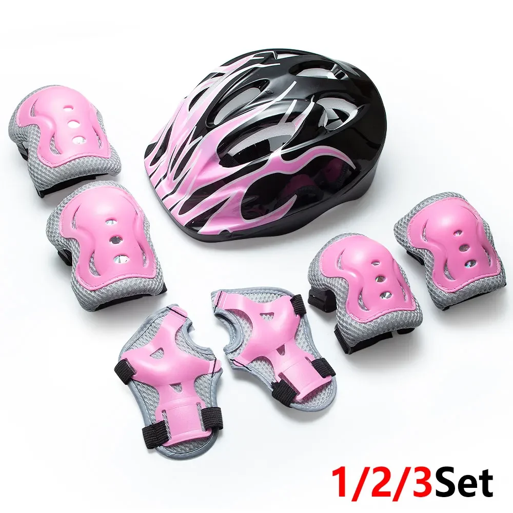 1/2/3Sets Flame Print Kids Helmet and Pad Set, Multi-Vent Toddler Helmet + Knee Elbow Wrist Guards, 3-10 Years Old Boys Skating