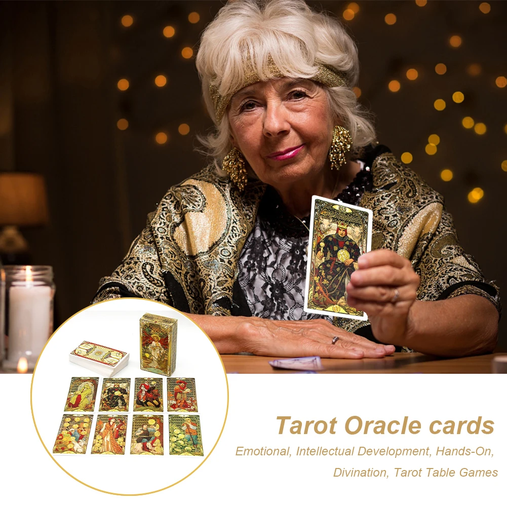 Golden Art Nouveau Tarot Cards Family Party Supplies Tarot Deck with Guidebook Ancient Western Divination Cards for Beginners