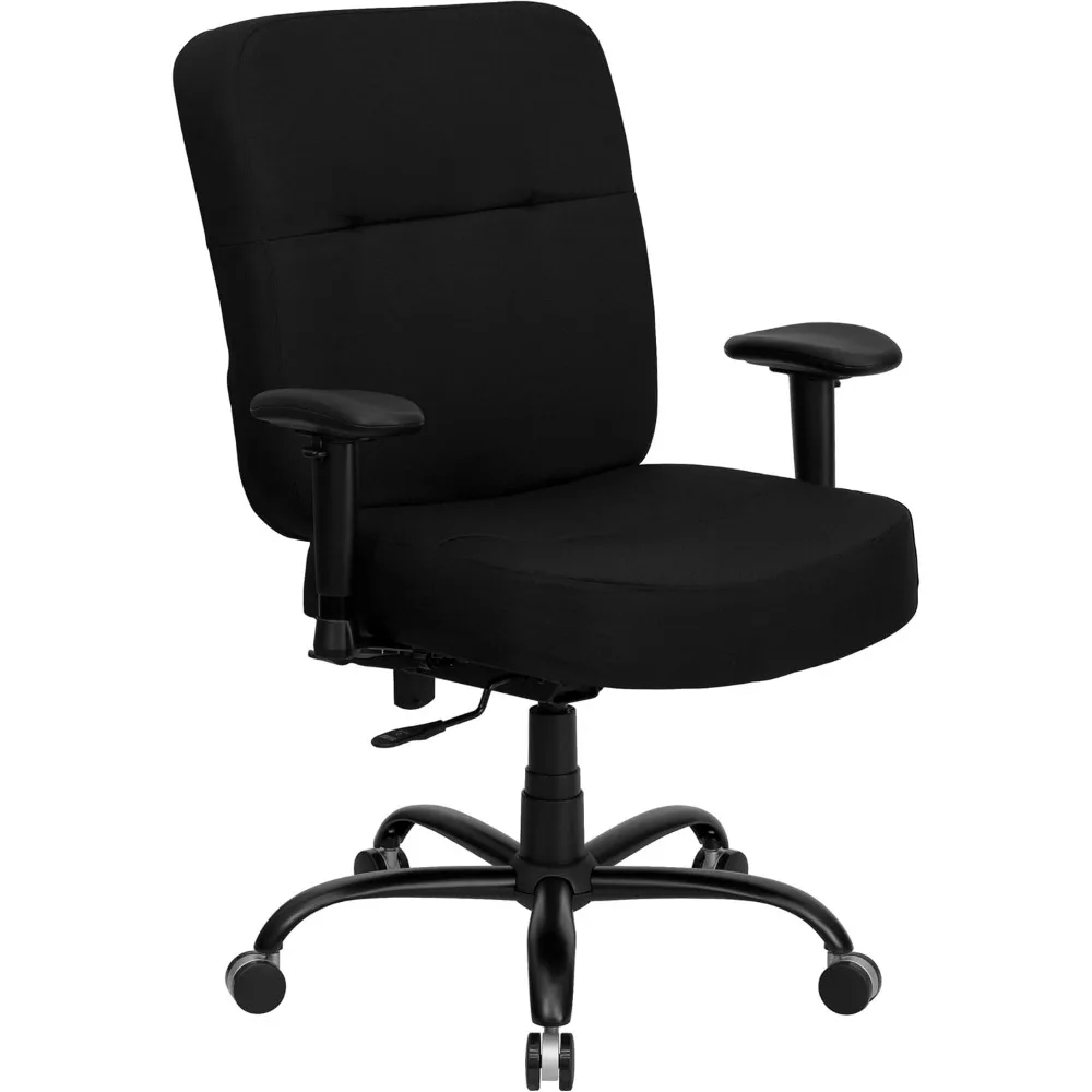 Computer Chair 400 Lb. Rated Black Fabric Rectangular Back Ergonomic Office Chair With Arms Gaming Comfortable Furniture