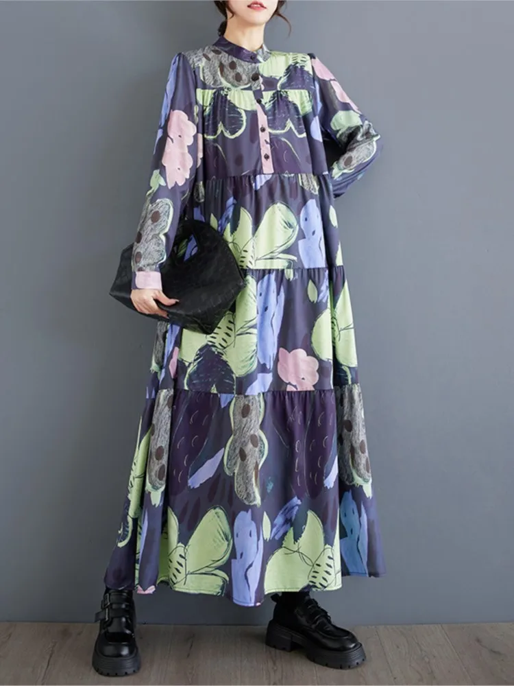 Respzed-Robe longue plissée à volants pour femmes, robes décontractées pour dames, manches longues, ligne A, mode automne