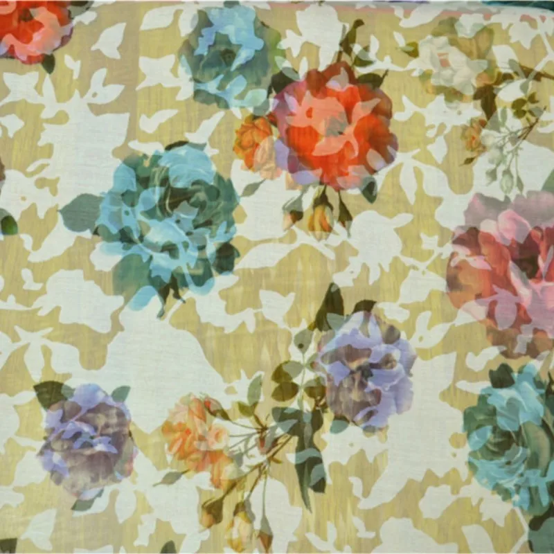 

Thin white background with colorful flower patterns and hollowed-out rotten gauze fashion fabric shirt dress