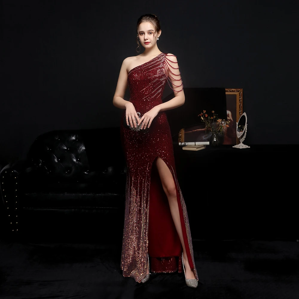 White Red Evening Dress Big Size Round Woman Luxurious Party Dresses For Women Aesthetic Birthday Rhinestone Long Sequin Dress