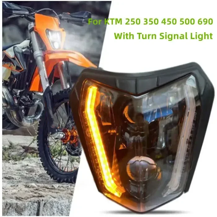 Headlight Hi/Lo with Amber Turn Signal For KTM 250 350 450 500 690 Enduro R SMCR Dirt Bike Lamp