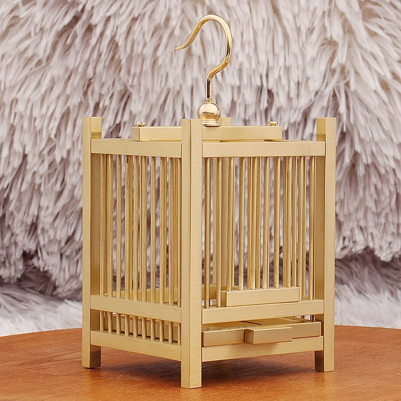 Brass Bird Cage Middle Bird Home Living Room Balcony Office Decorations Metal Crafts