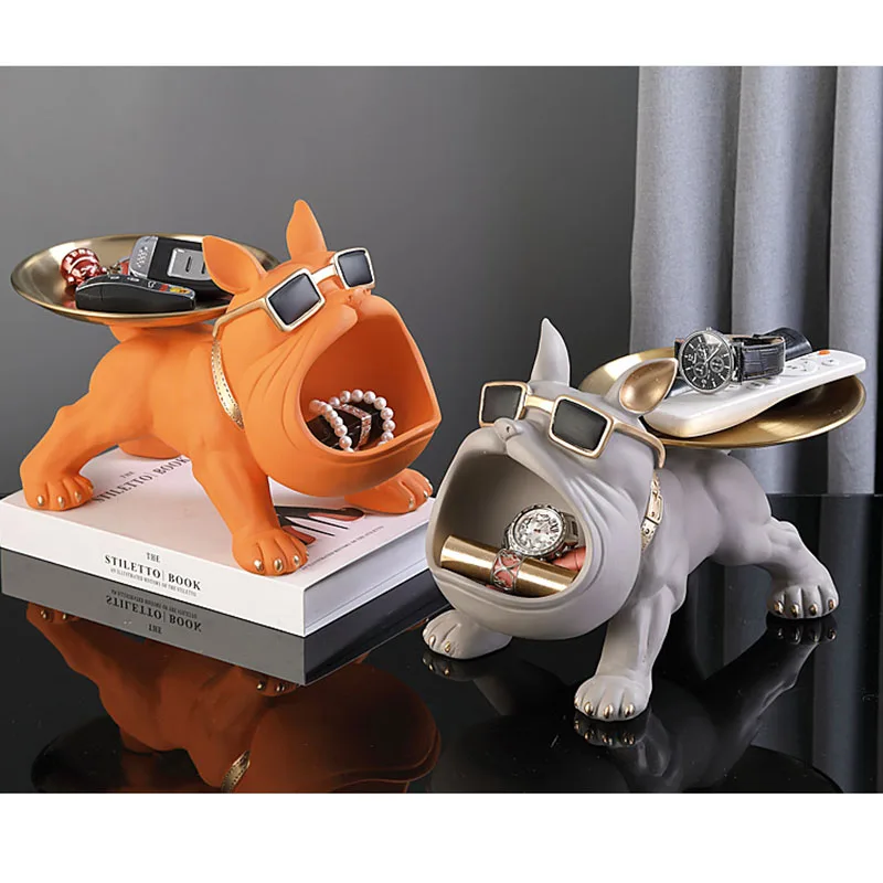 Imagem -06 - Resina Cool Dog Bulldog Estátua Suporte de Lanche Chave Estatueta de Arte Moderna Home Desktop Decor Armazenamento Bandeja de Escultura Ornamento