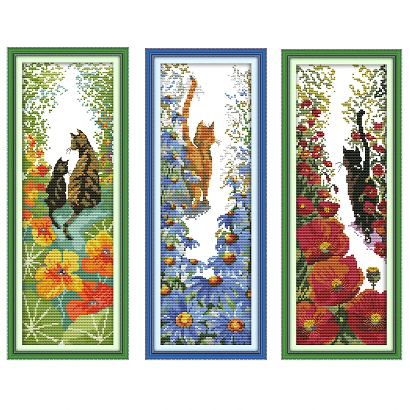 Cat Counted Cross Stitch Kits Follow Me Pictures Stamped DMC Printed 11CT 14CT Printing Craft Kit Embroidery for Needlework Sets