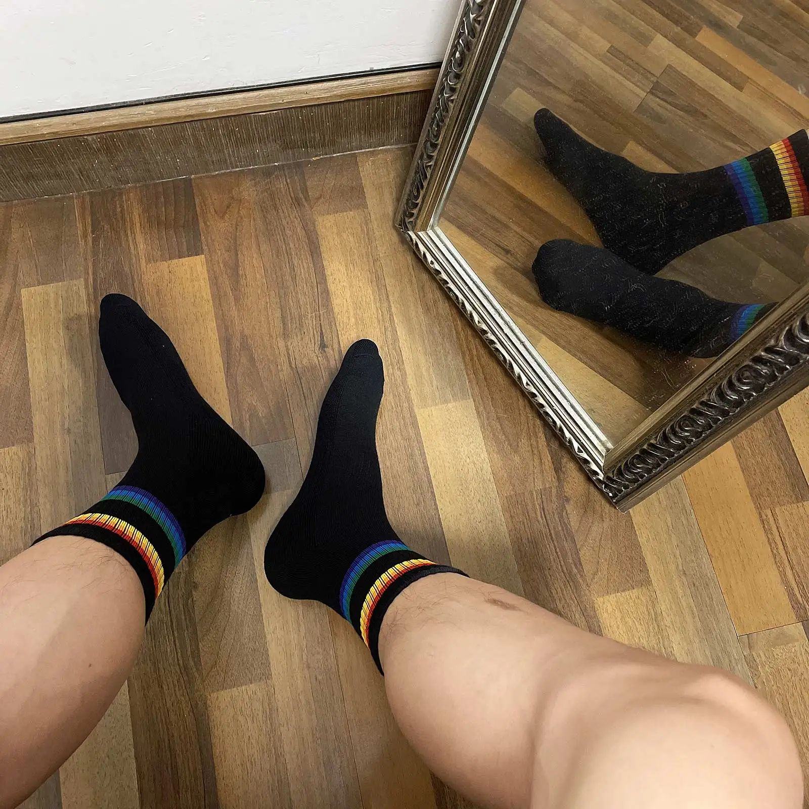 CLEVER-MENMODE Mens Tube Socks Cotton Thicken Rainbow Stripes Sexy Warm Soft Casual hombre Business Towel Bottom Socks