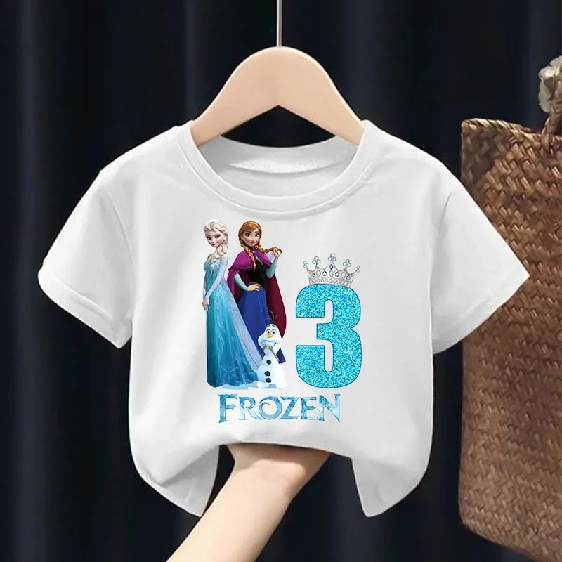 Frozen Kids T-shirt Cute Cartoon Elsa Anna Princess Digital Print Pullover Fashion Girls Casual Clothes Children Birthday Gifts