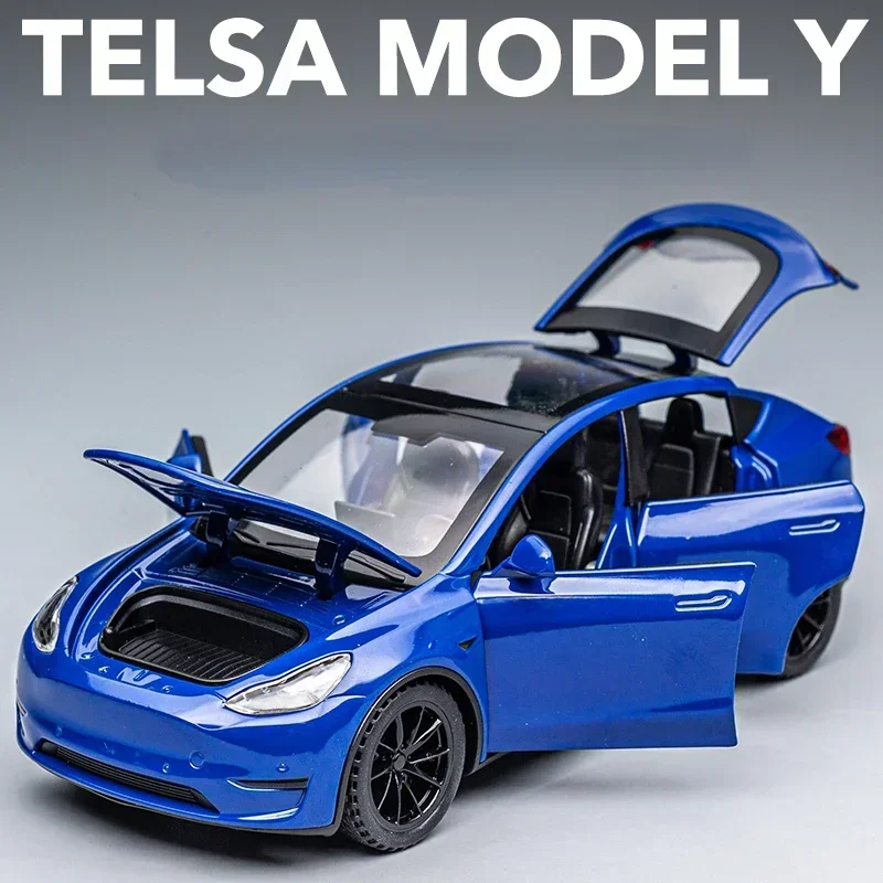 1:32 Tesla Model Y Pull Back Symulacja dźwięku i światła Model samochodu ze stopu Zabawka dla dzieci Ozdoba samochodu ze stopu Model samochodu A963