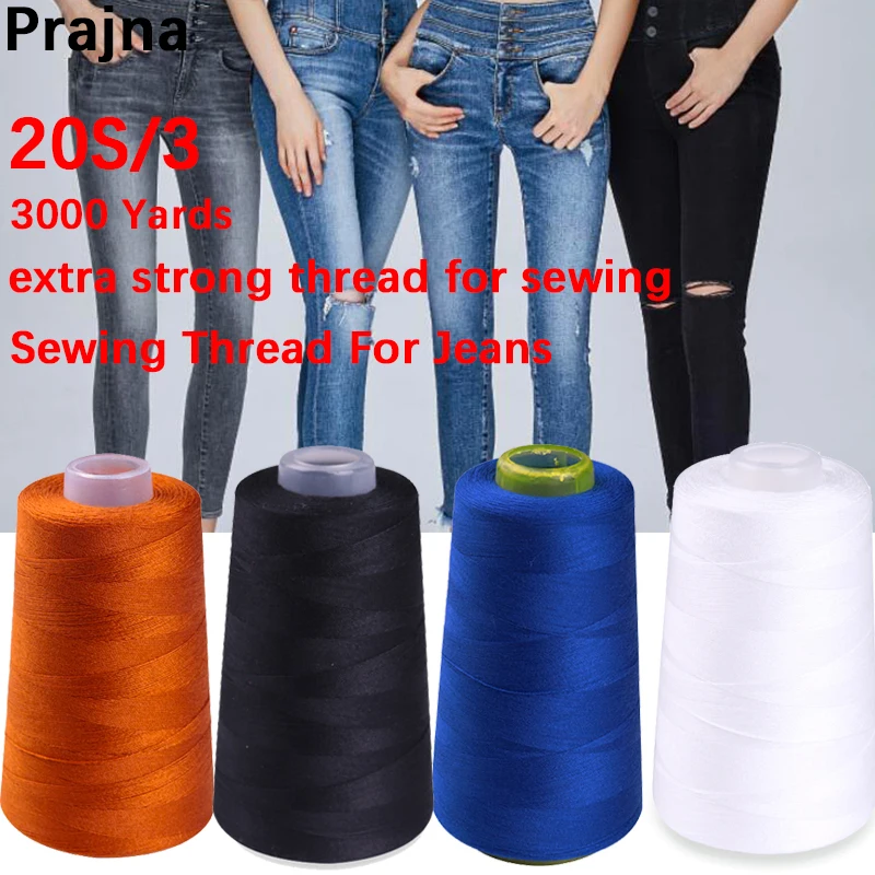 3000Yards 20/3 extra strong thread for sewing Polyester Sewing Thread For Jeans Hand  Sewing Accessories Blue Gold Black White