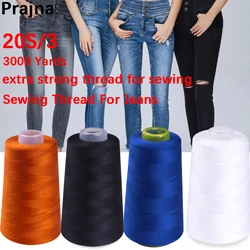 Linha de costura de poliéster para costura manual, extra forte, azul, dourado, preto, branco, acessórios de jeans, 3000 jardas, 20/3