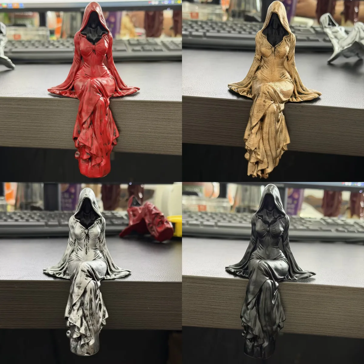 Faceless Hooded Lady Resin Statue Gothic Sitting Cloak Woman Sculpture Dark Style Desktop Ornament Mysterious Figure Figurine