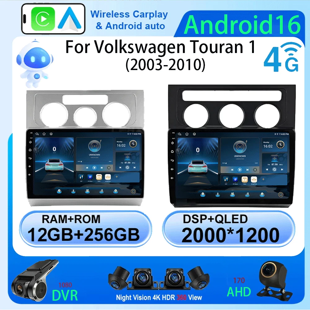 

LJZN Android 16 auto Car Radio Multimedia For Volkswagen Touran 1 2003-2010 Carplay 4G+5G+WIFI 8Core Navigation GPS Stereo 2din