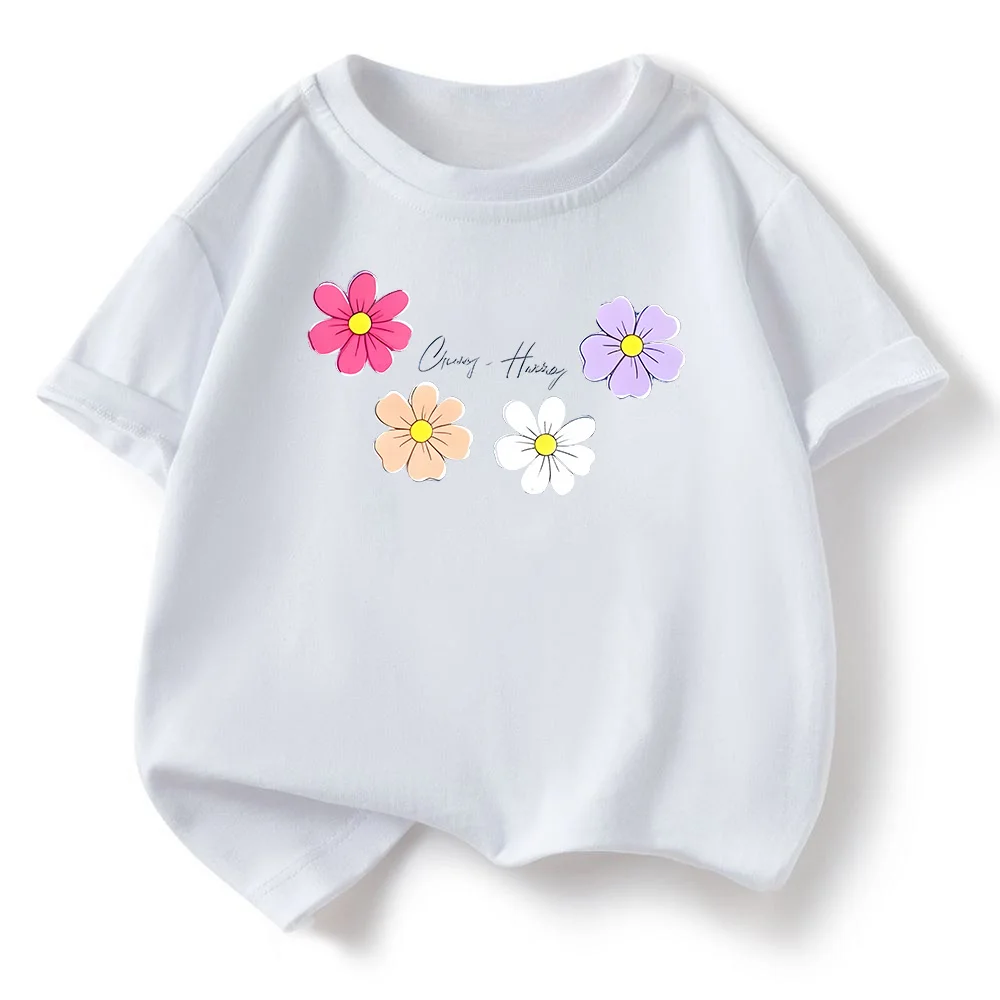 Children's T-shirt Loose Comfortable Soft Skin Friendly Fashionable Versatile Simple Flower Print Short Sleeved Top