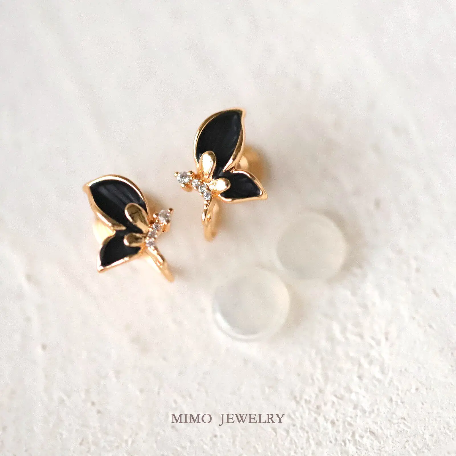 Copper-plated Real Gold Temperament Dripping Oil Smart Black Butterfly Stud Earrings DIY Handmade Accessories