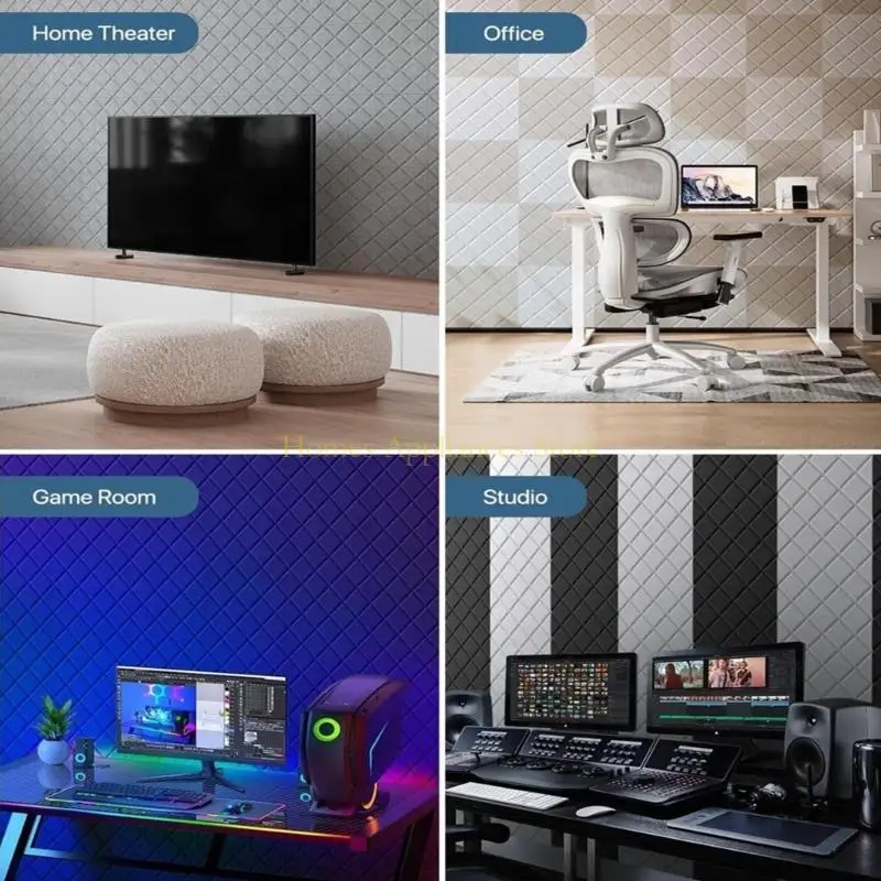 D0AB 12PCS Acoustics Foam Wall Panels Soundproof Wall Panels Sound Absorption Tiles