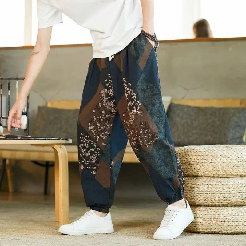 Men's Plus Size Summer Pants Lightweight Loose Fit Joggers Big Tall Casual Cropped Pants with Elastic Waistband