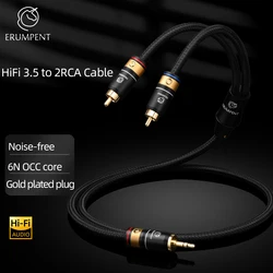 ERUMPENT HiFi 3.5mm to 2RCA  Cable 6N OCC Core  3.5mm Jack to 2RCA Male Cable for Phone Amplifier Speaker