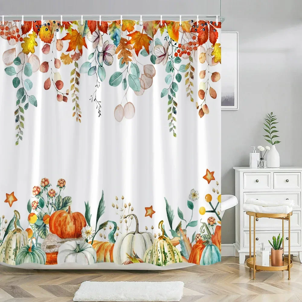 Fall Thanksgiving Shower Curtains for Bathroom Autumn Farmhouse Red Truck Maple Leaf Washable Fabric Bath Curtain Bathroom Decor