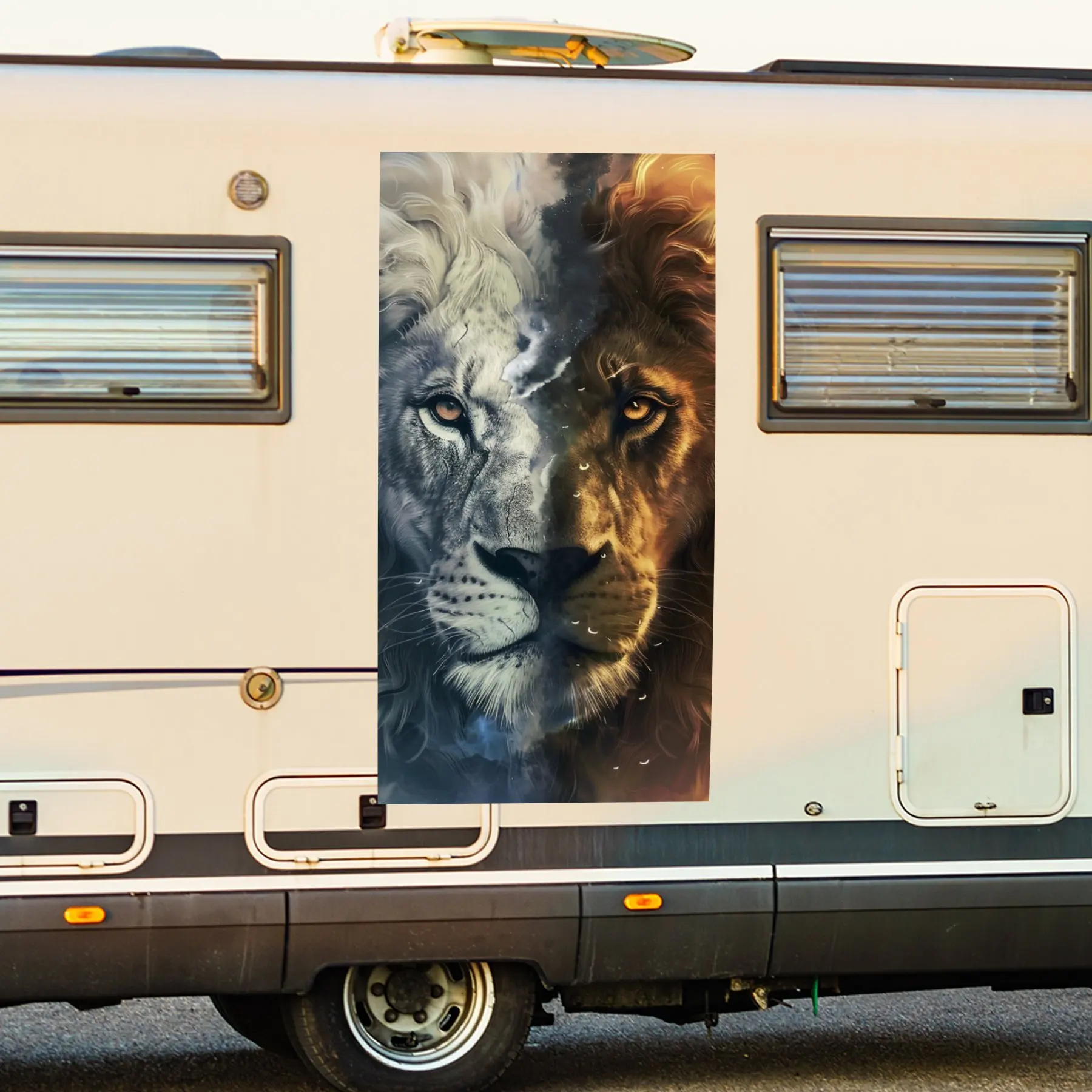 

Двойная балансировочная автомобильная наклейка Lion Heads, виниловые обертки для дома с мотором для украшения и защиты - водонепроницаемая самоклеящаяся виниловая наклейка
