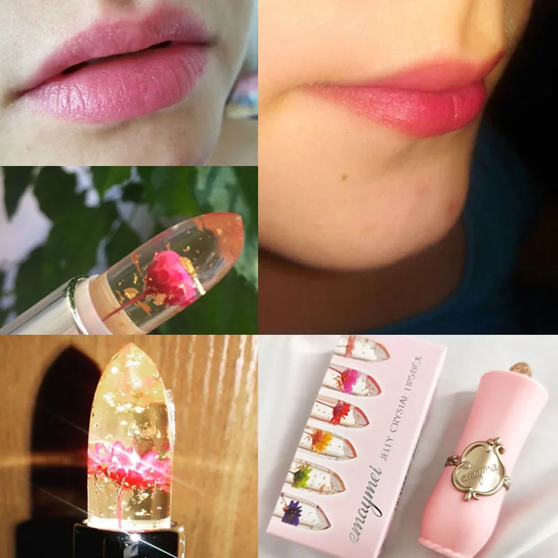 6-color transparent moisturizing jelly color changing lipstick temperature changing flower lipstick