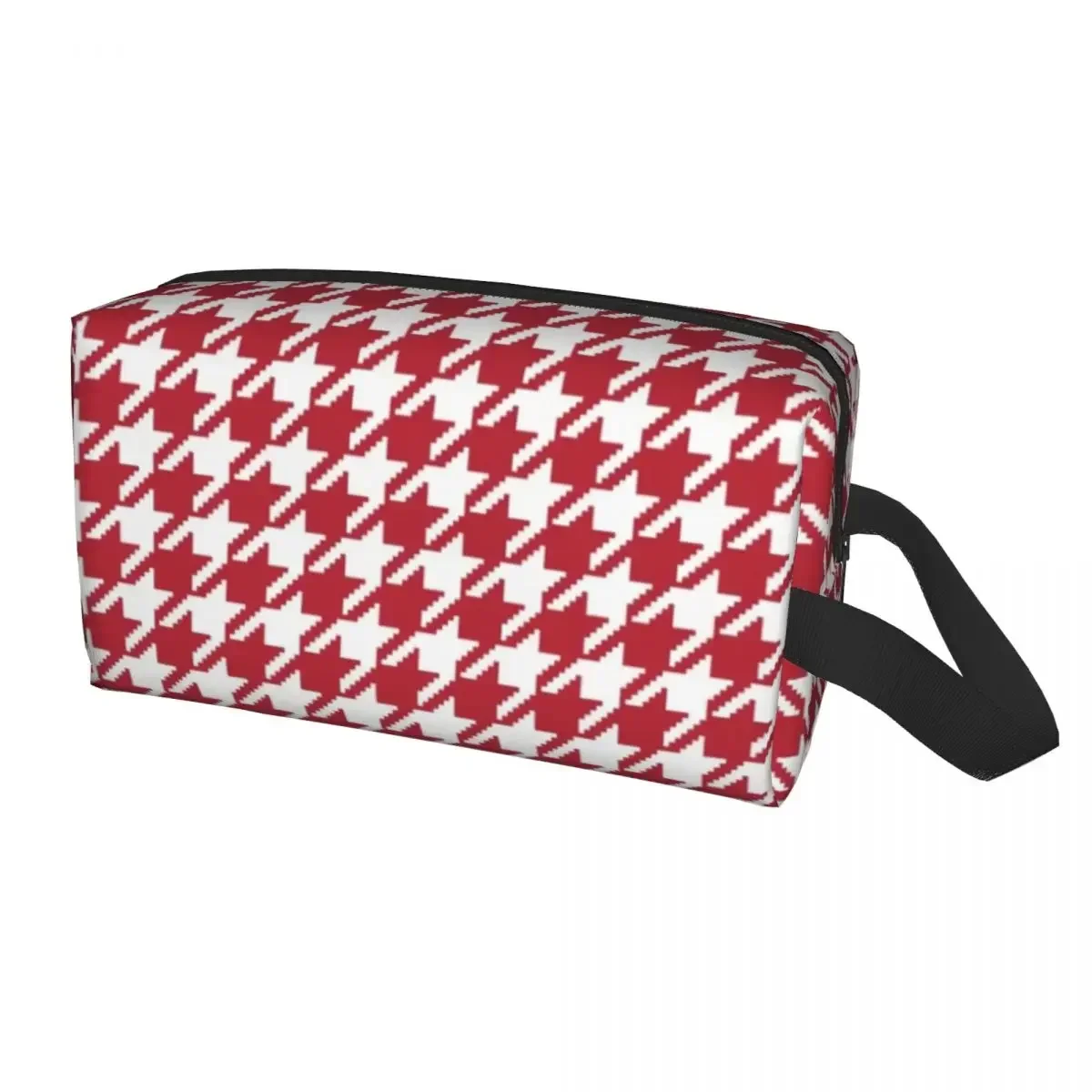 Cute Red And White Houndstooth Travel Toiletry Bag for Women Fashion Plaid Makeup Cosmetic Bag Beauty Storage Dopp Kit