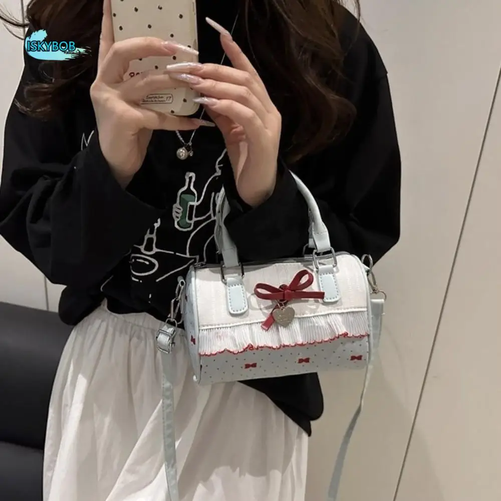 

Универсальная сумка Boston в горошек, водонепроницаемая сумка через плечо для боулинга на одно плечо, маленькая квадратная школьная сумка в корейском стиле с бантом