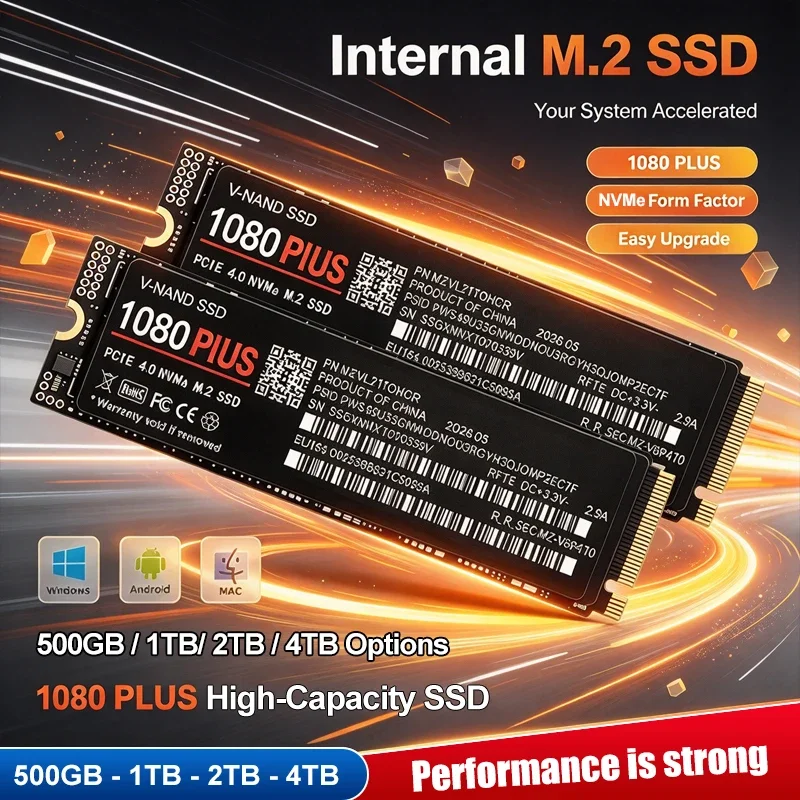 SSD NVMe de alta velocidade 1080 PLUS M.2 2280 PCIe4.0 X4 TLC 3D NAND 500GB/1TB/2TB/4TB, SSD interno para portátil e PC de secretária.